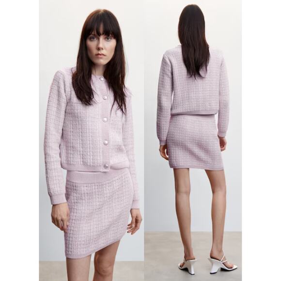 MNG Tweed Pocket Cardigan & Mini Skirt Set Light/Pastel Purple Women's Size S - Picture 1 of 9